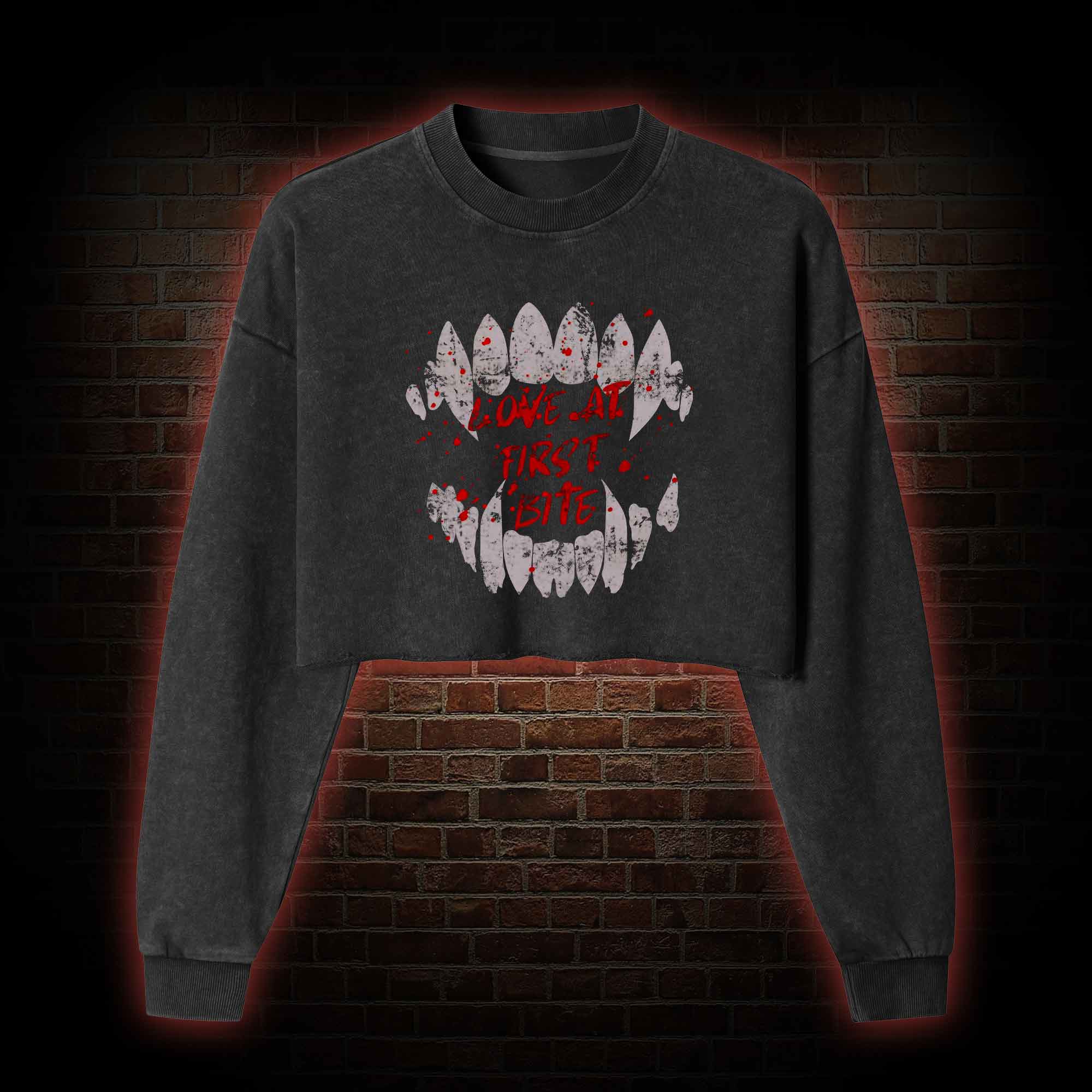 Love at First Bite Washed Cropped Sweatshirts