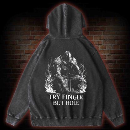 Try Finger but Hole Back Print Washed Hoodie