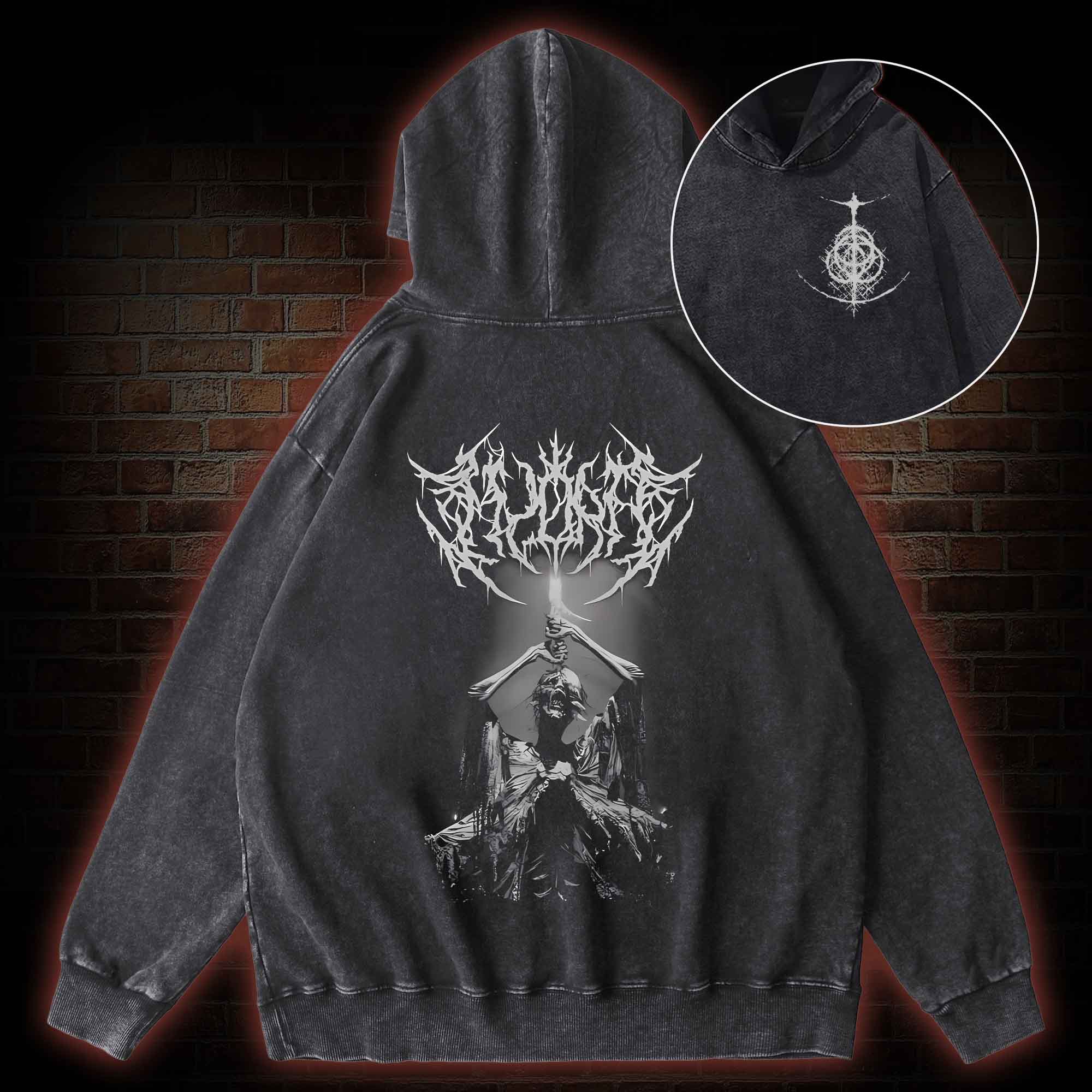 Forgive Me Back Print Washed Hoodie