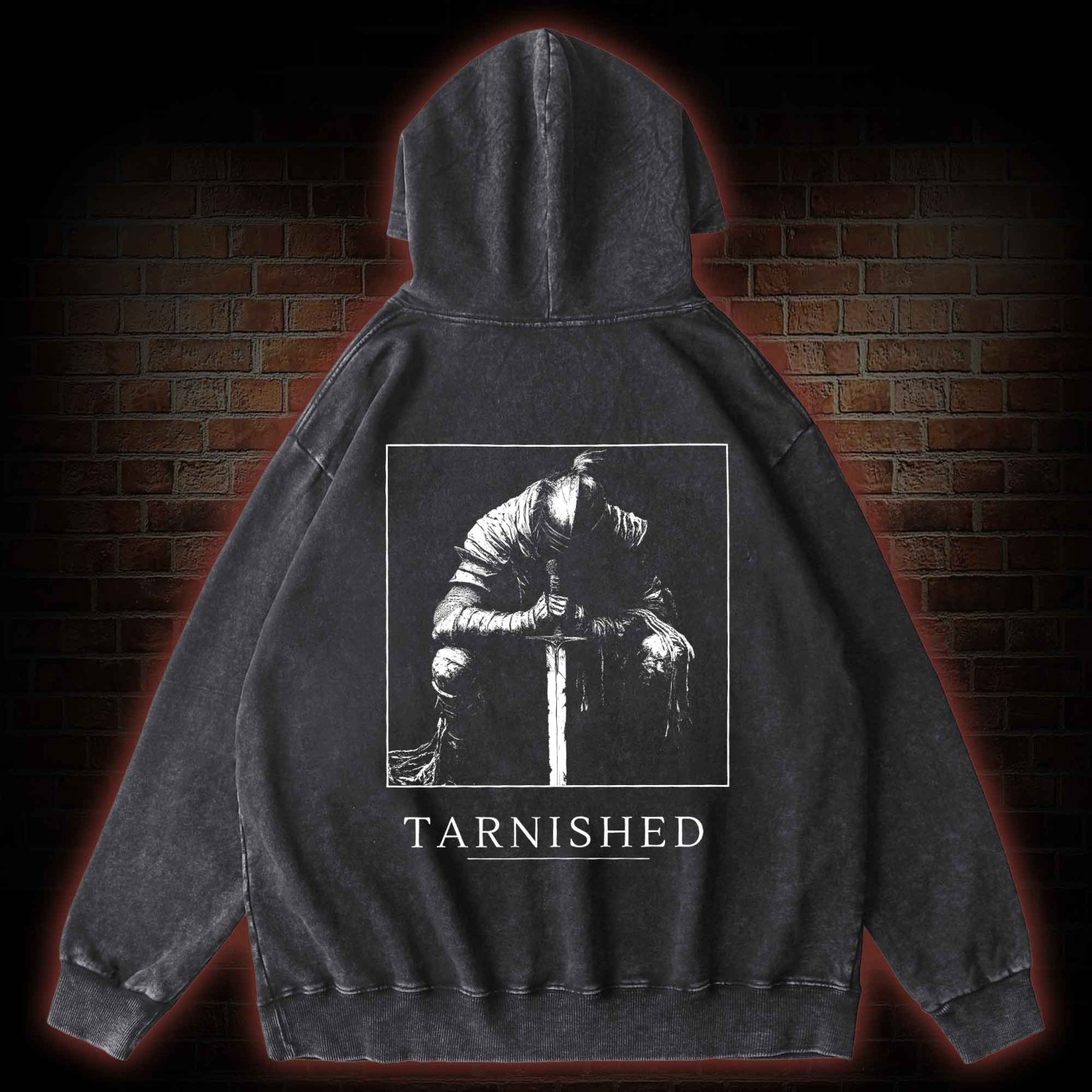 Dark Knight With Sword Back Print Washed Hoodie