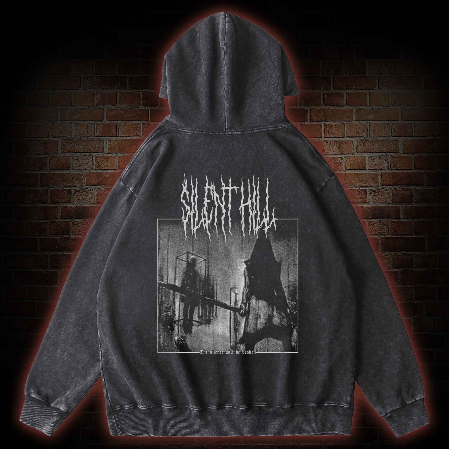 Pyramid Head Back Print Washed Hoodie