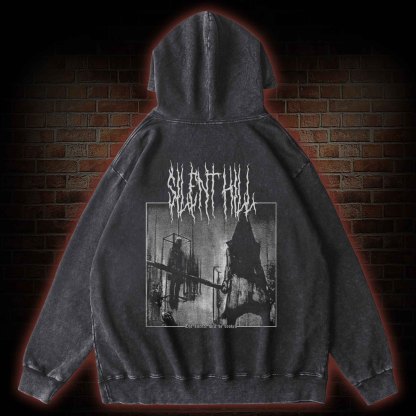 Pyramid Head Back Print Washed Hoodie