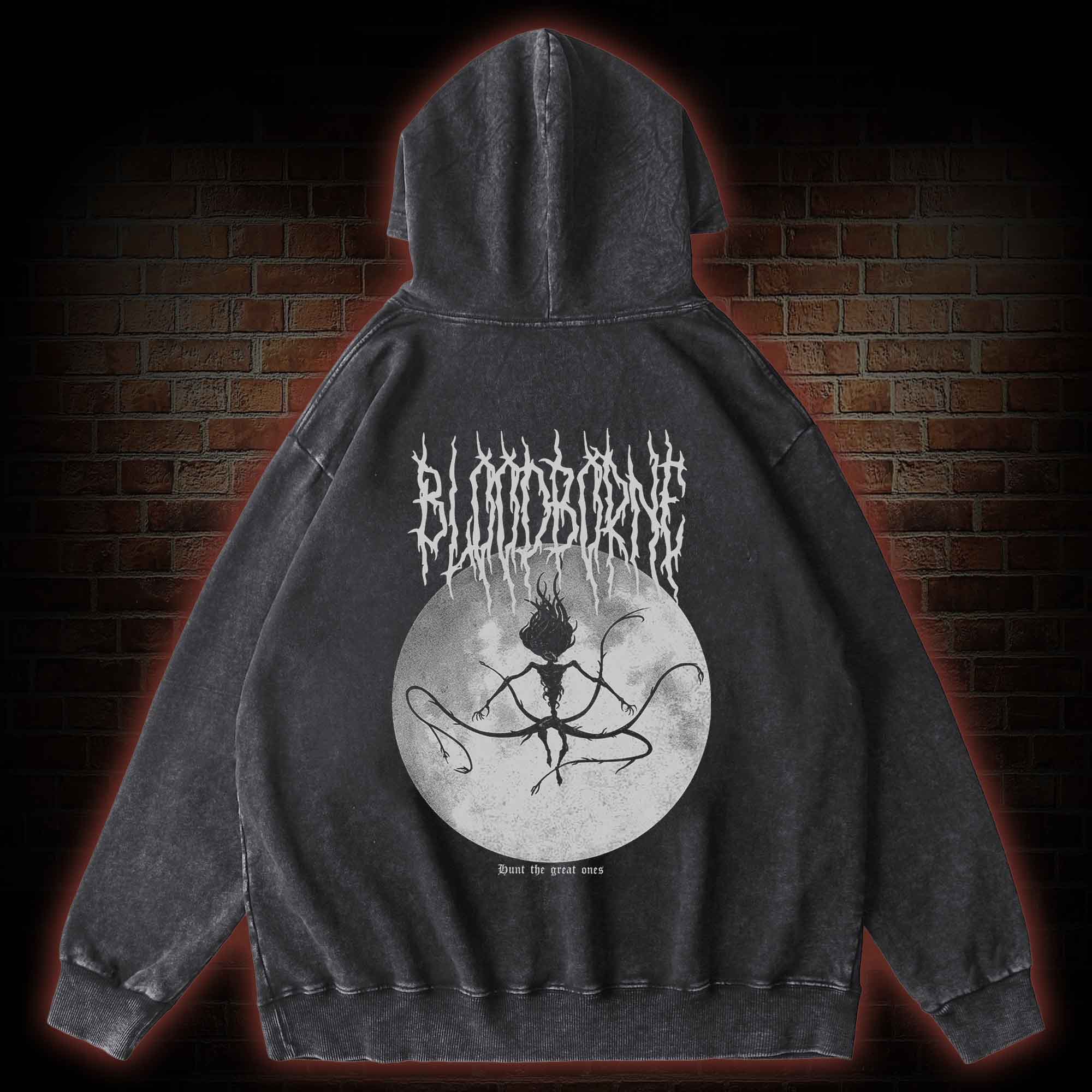 Hunt The Great Ones Back Print Washed Hoodie