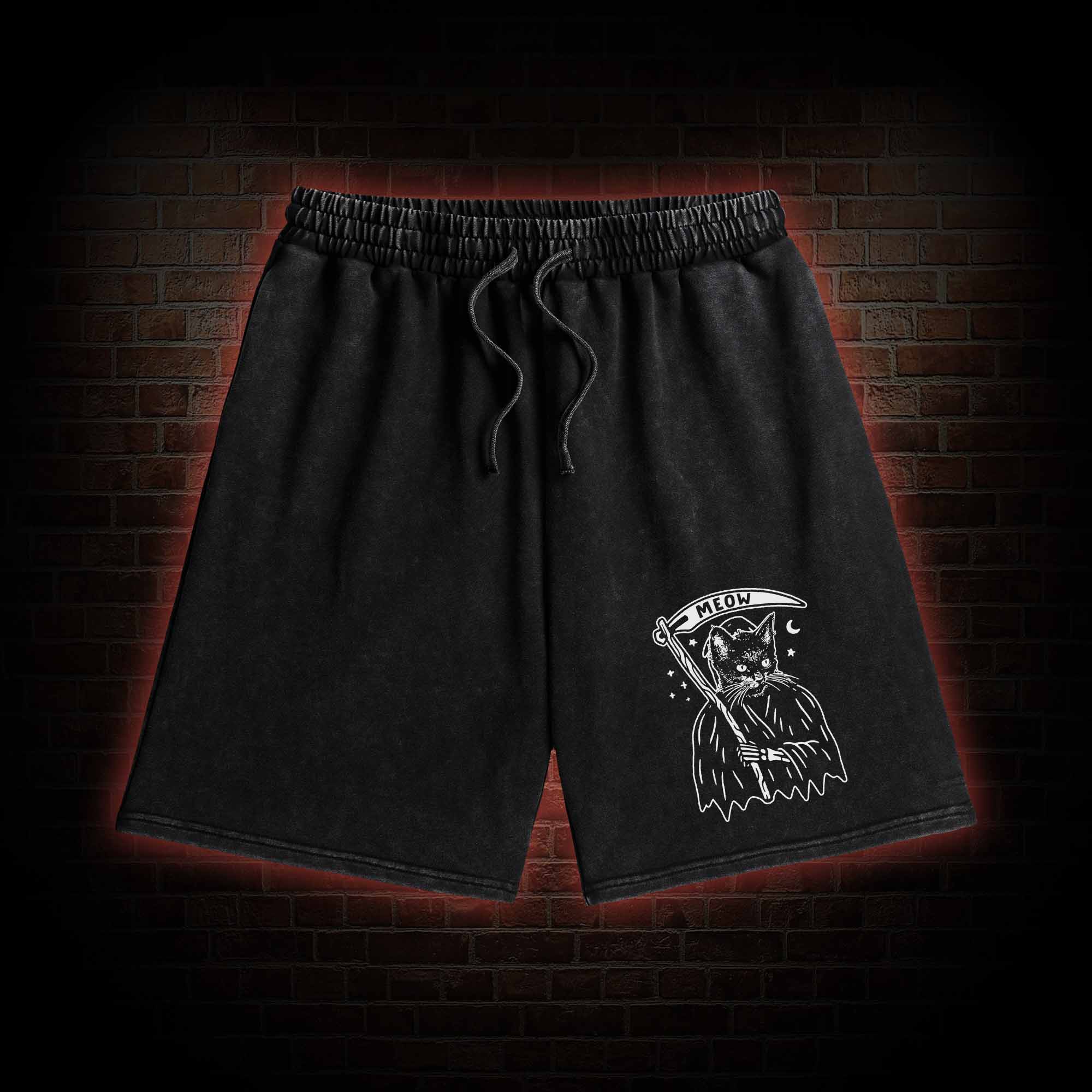 Death Meow Washed Shorts