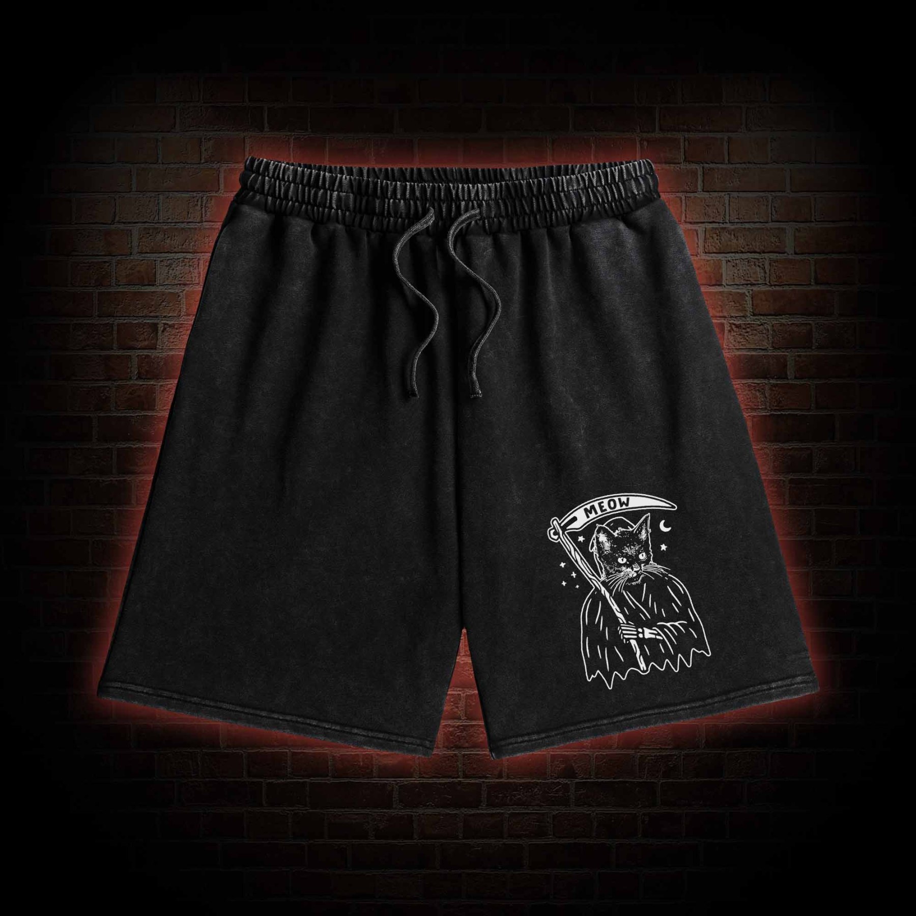 Death Meow Washed Shorts