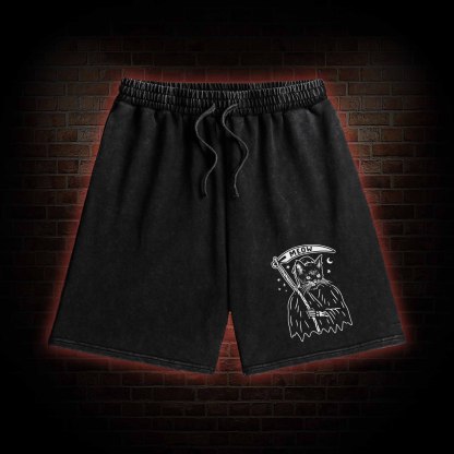 Death Meow Washed Shorts