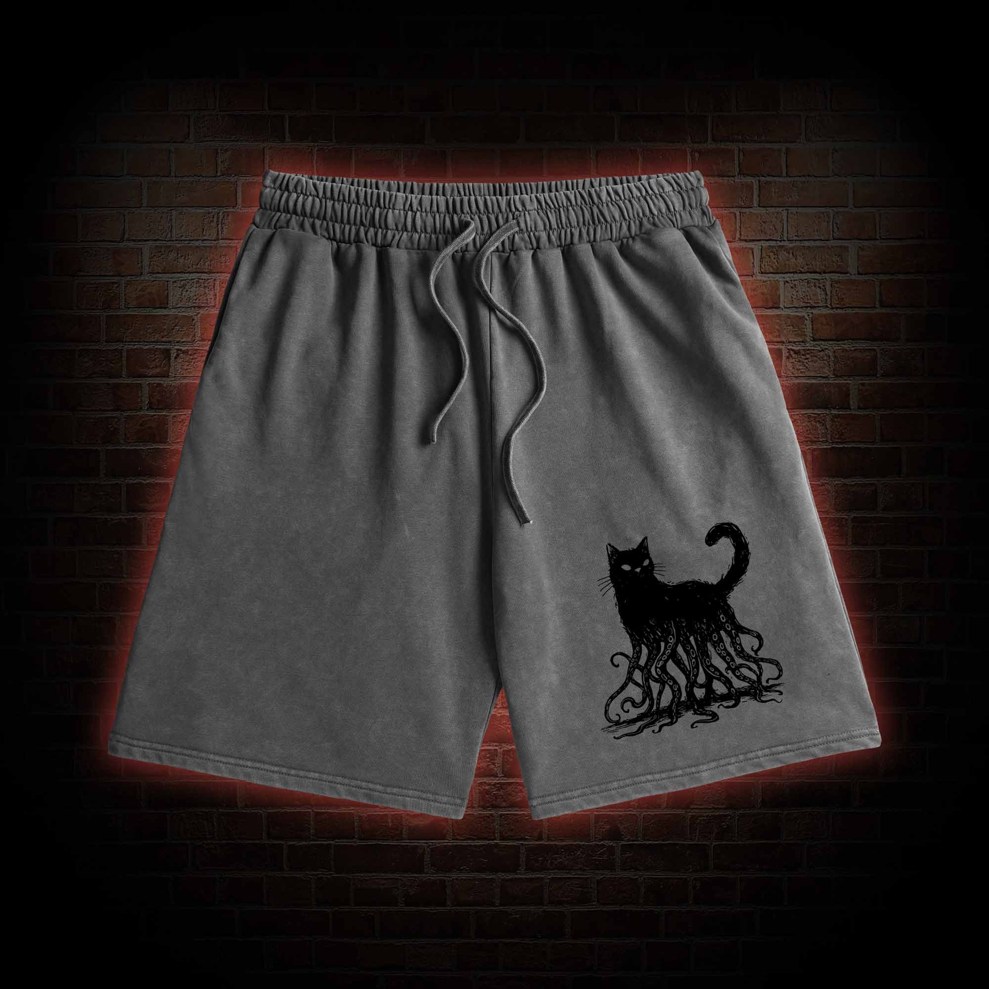 Octopus And Black Cat Washed Shorts