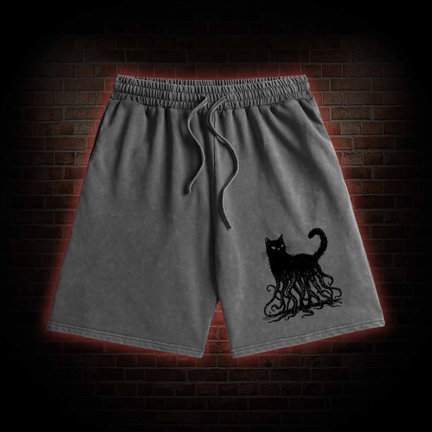 Octopus And Black Cat Washed Shorts