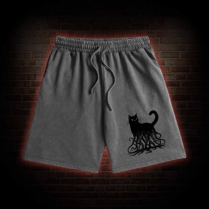 Octopus And Black Cat Washed Shorts