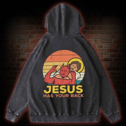 Jesus Has Your Back Back Print Washed Hoodie