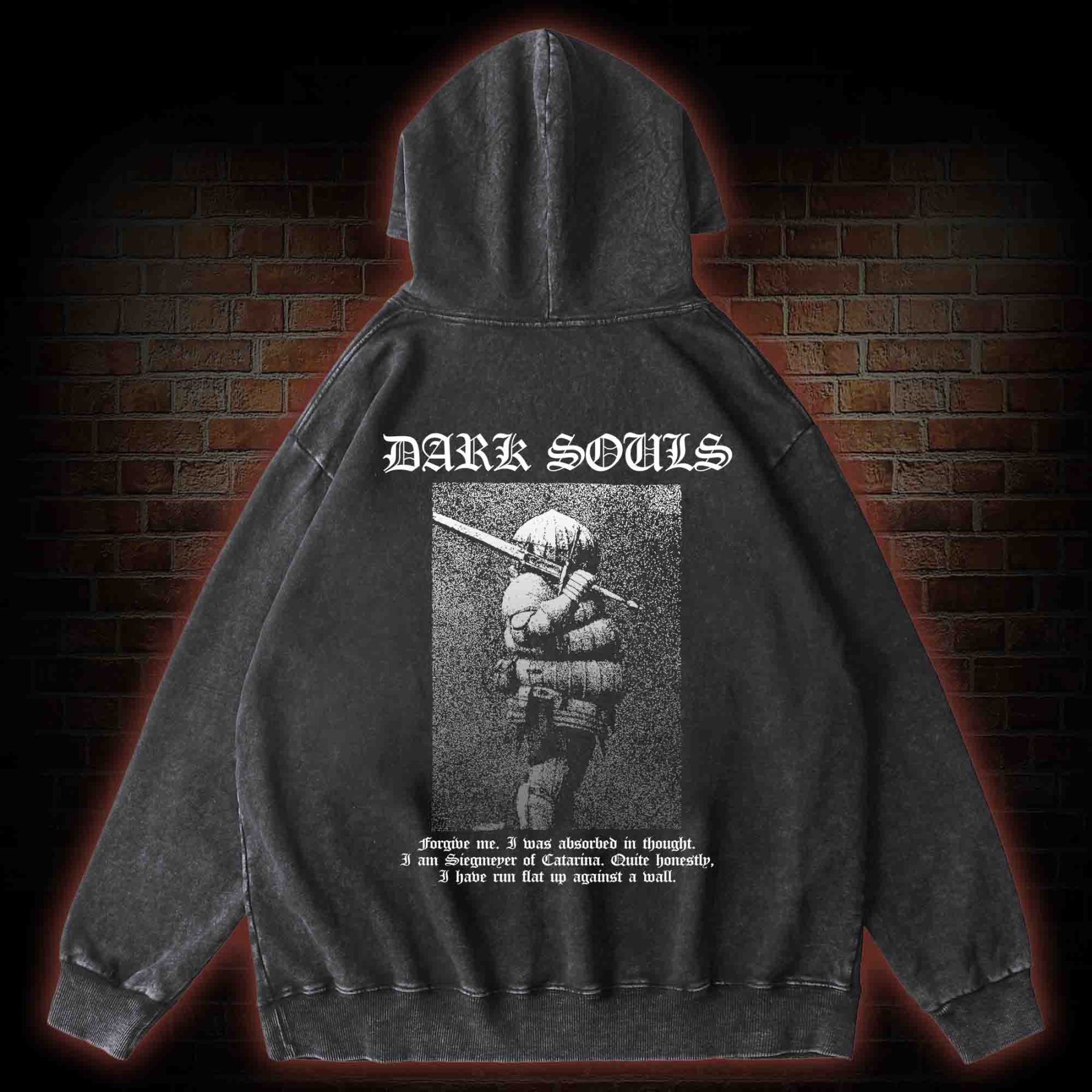 Onion Knight Back Print Washed Hoodie