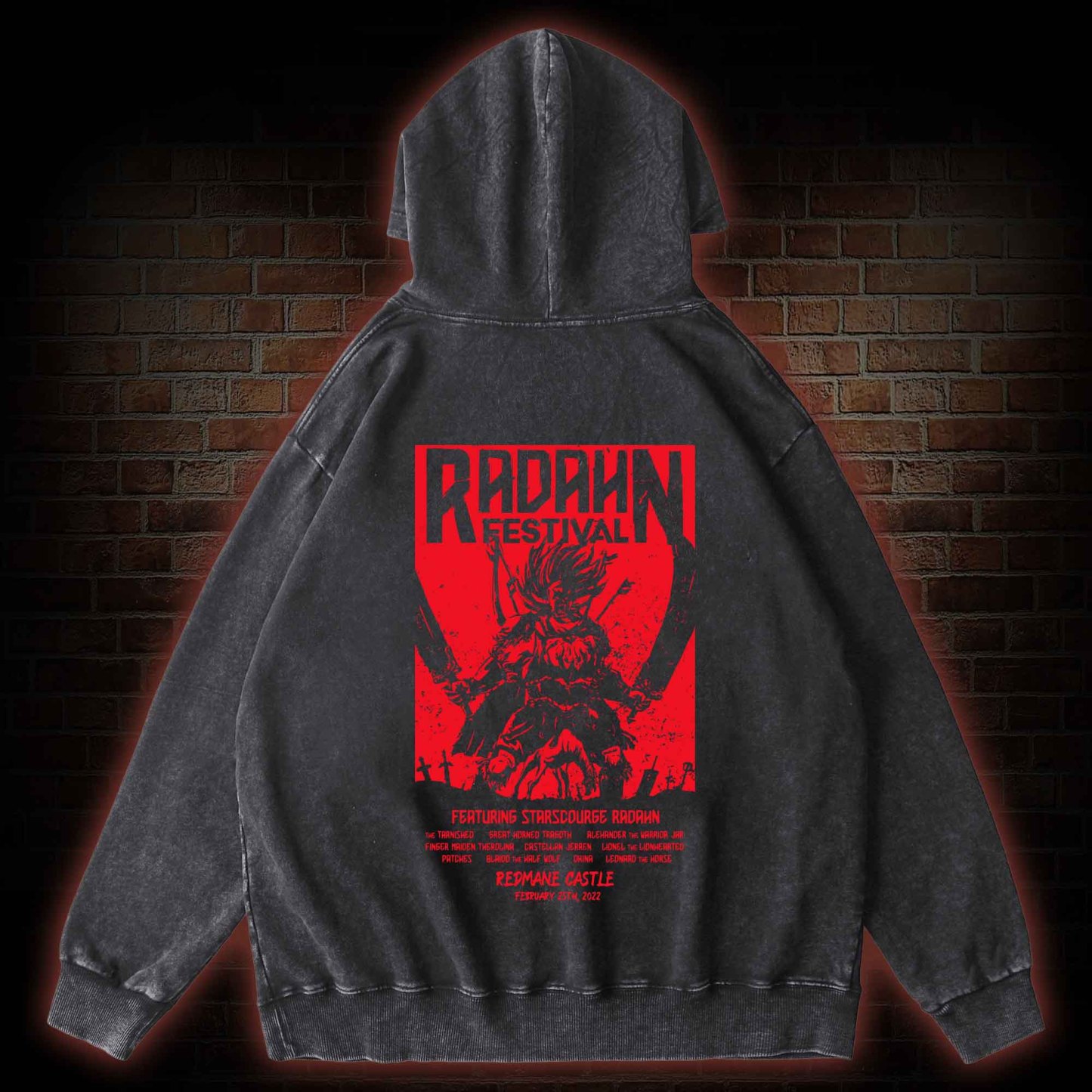 Battle Festival Back Print Washed Hoodie