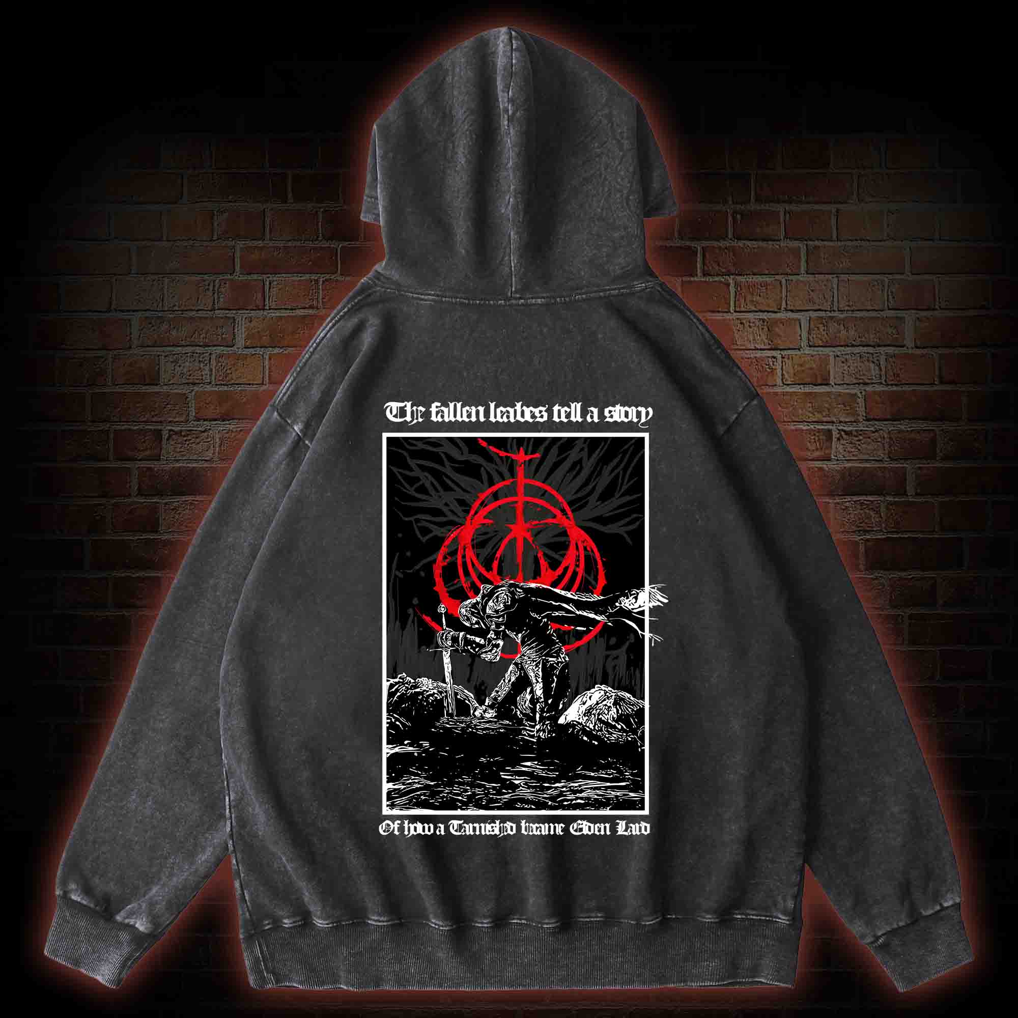 The Fallen Leaves Tell a Story Back Print Washed Hoodie