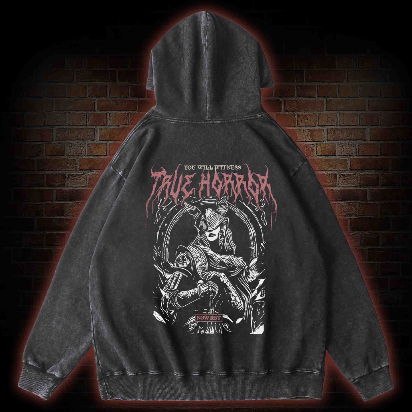 True Horror Back Print Washed Hoodie
