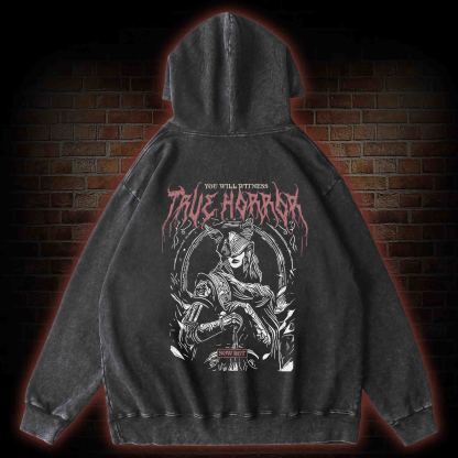 True Horror Back Print Washed Hoodie