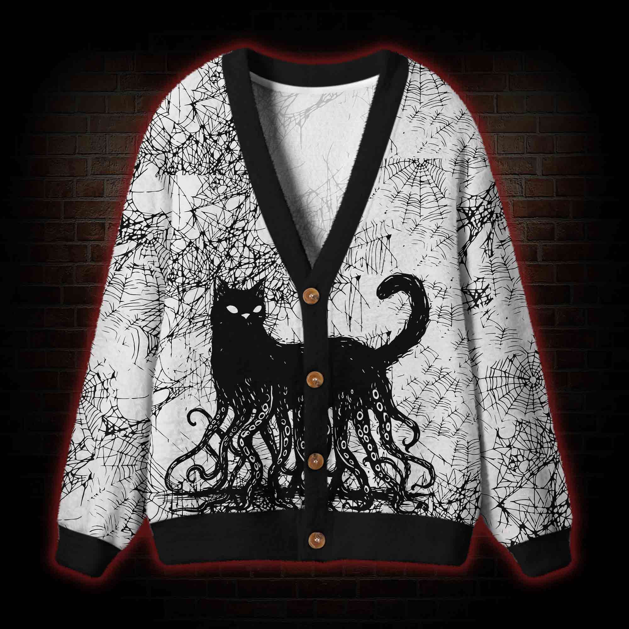 Octopus And Black Cat Cardigan Sweater