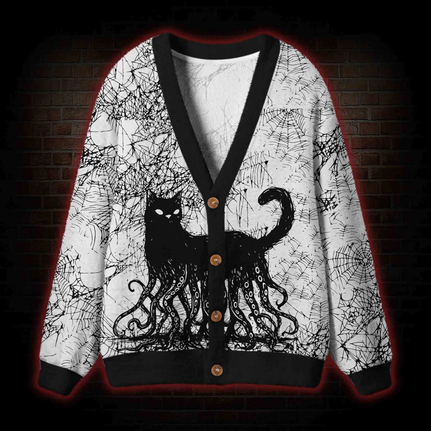 Octopus And Black Cat Cardigan Sweater