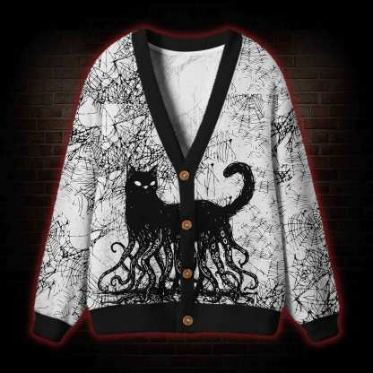 Octopus And Black Cat Cardigan Sweater