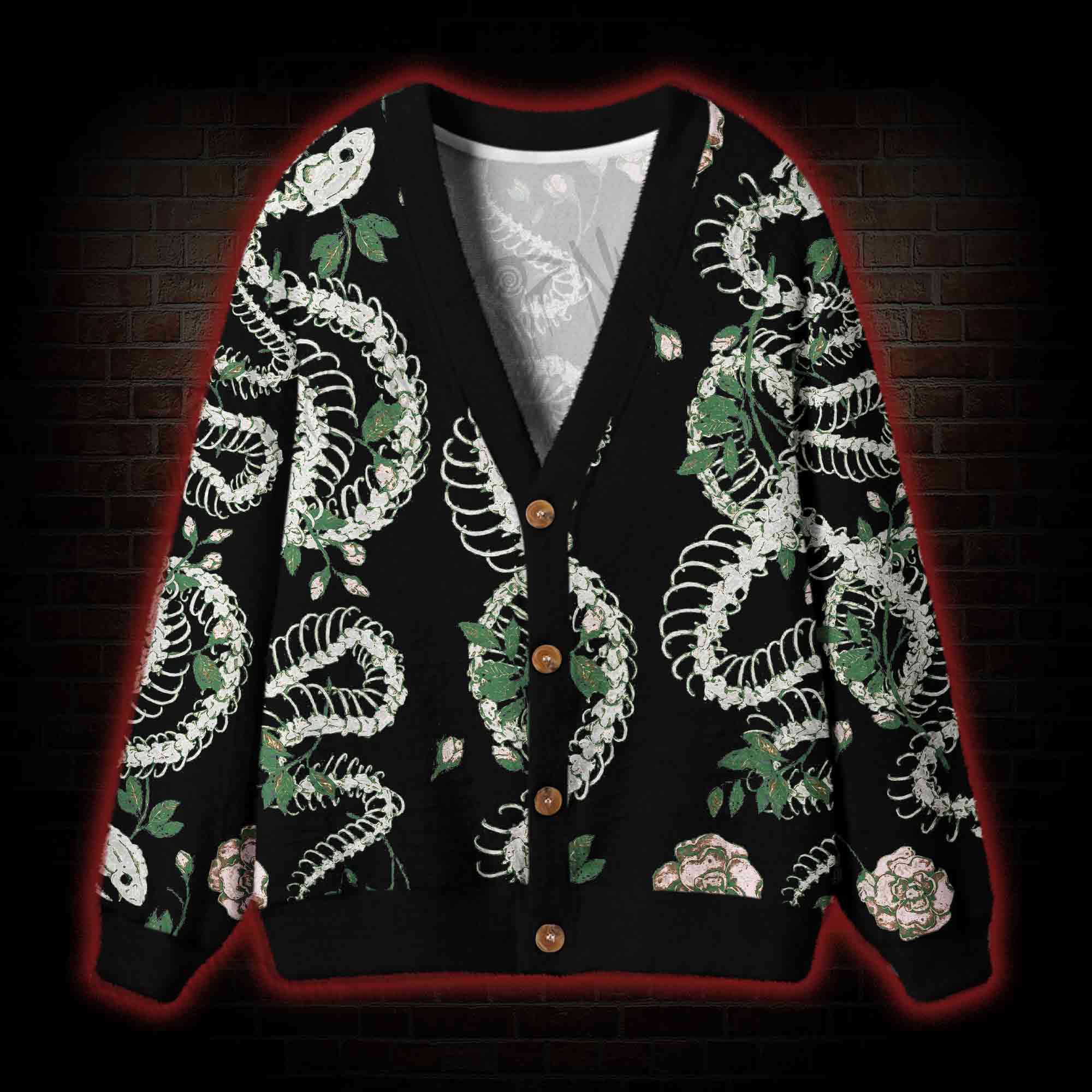 Flowers and Snake Skeleton Cardigan Sweater