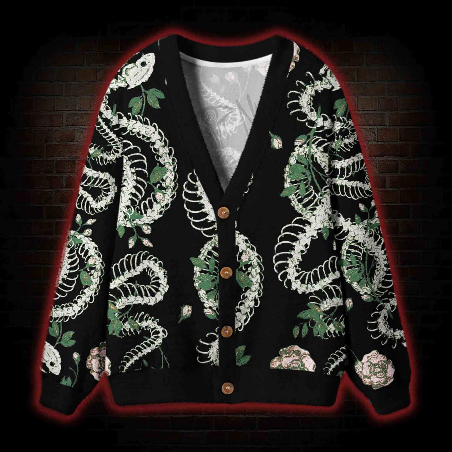 Flowers and Snake Skeleton Cardigan Sweater