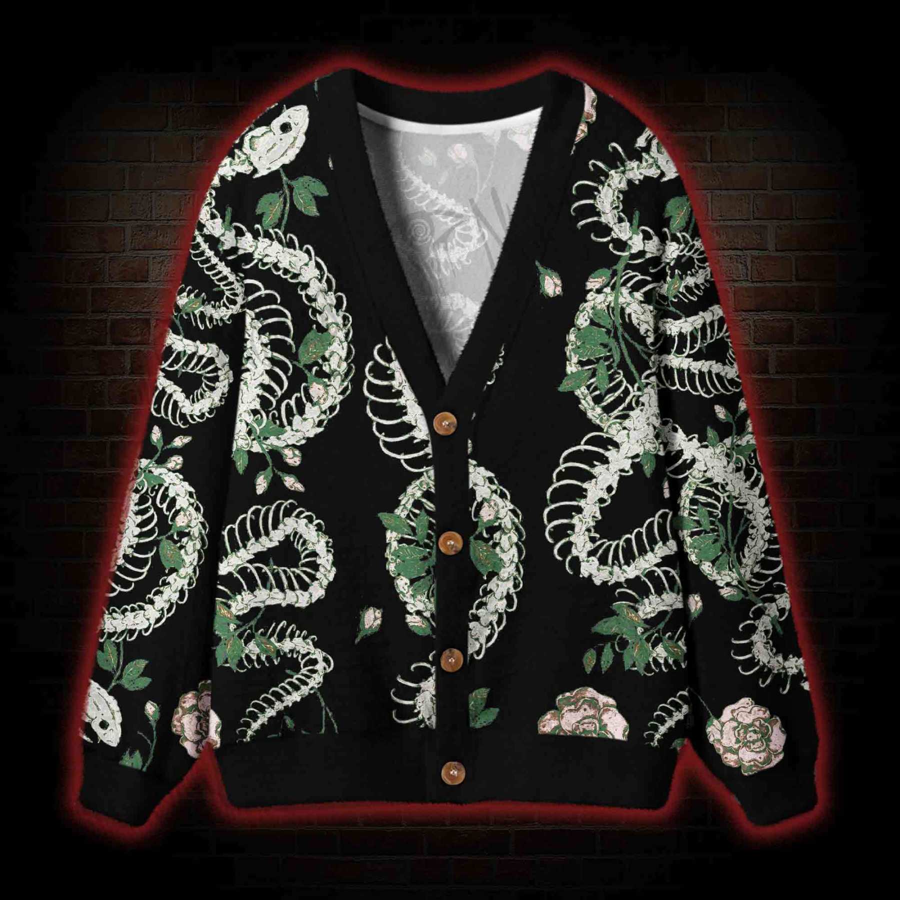Flowers and Snake Skeleton Cardigan Sweater