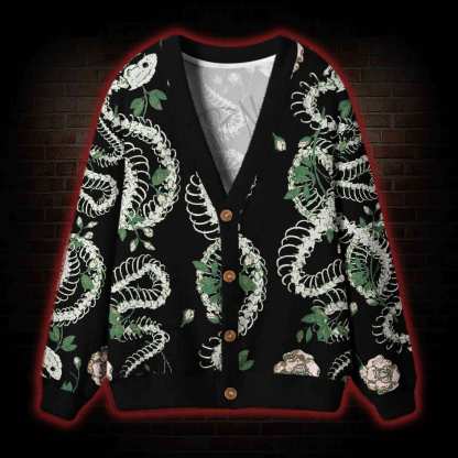 Flowers and Snake Skeleton Cardigan Sweater