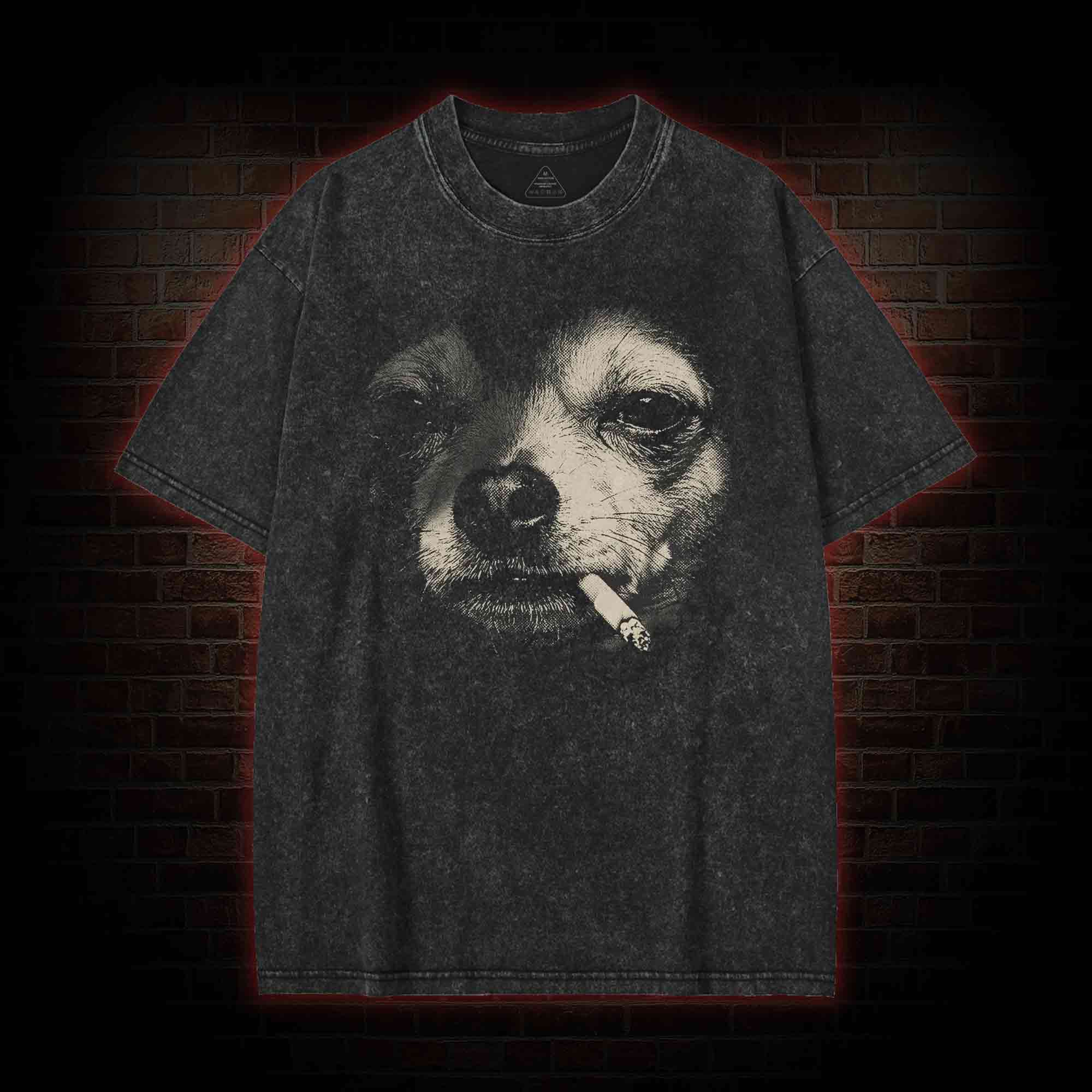 Smoking Chihuahua Washed T-shirt