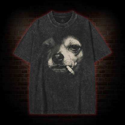 Smoking Chihuahua Washed T-shirt