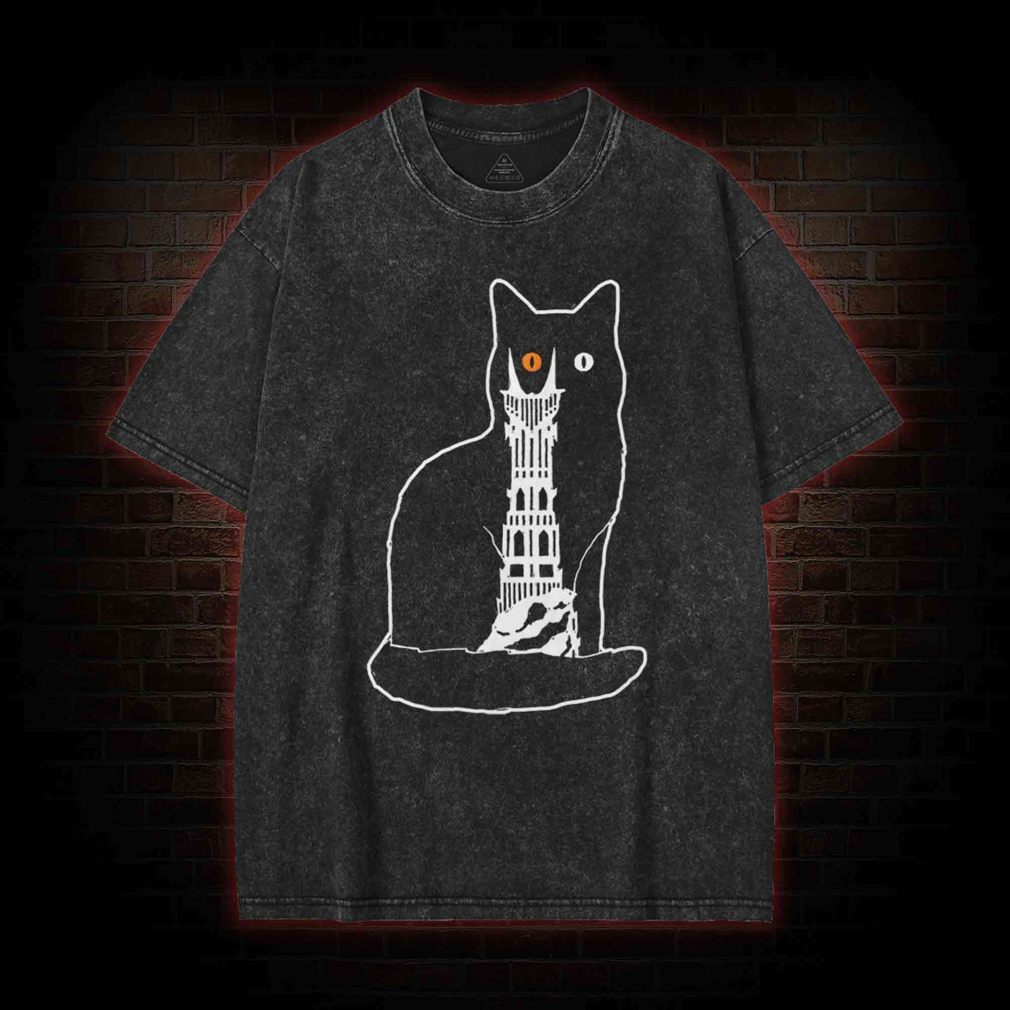 Cat Sauron Funny Washed T-shirt