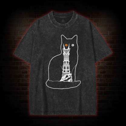 Cat Sauron Funny Washed T-shirt