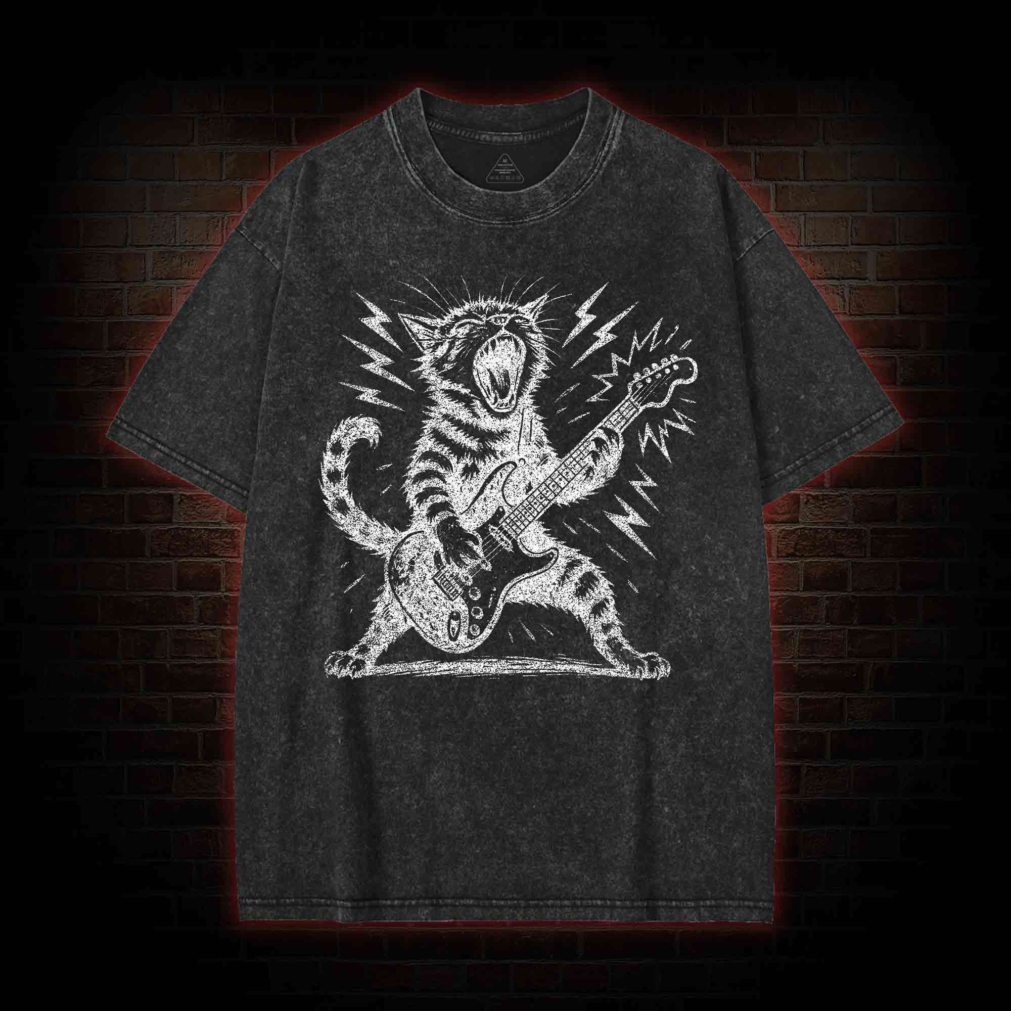 Rock and Roll Cat Washed T-shirt