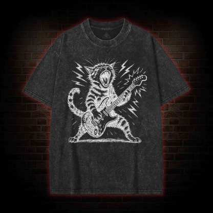 Rock and Roll Cat Washed T-shirt