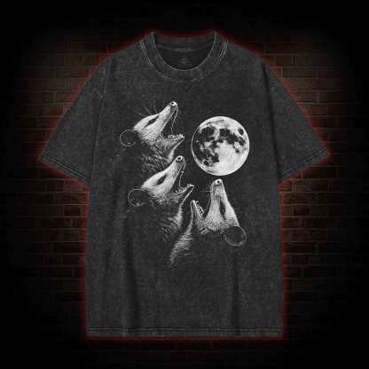 Possums Howling to Moon Washed T-shirt