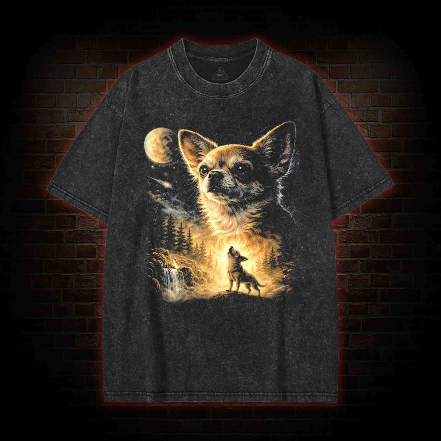 Chihuahua Howling to the Moon Washed T-shirt
