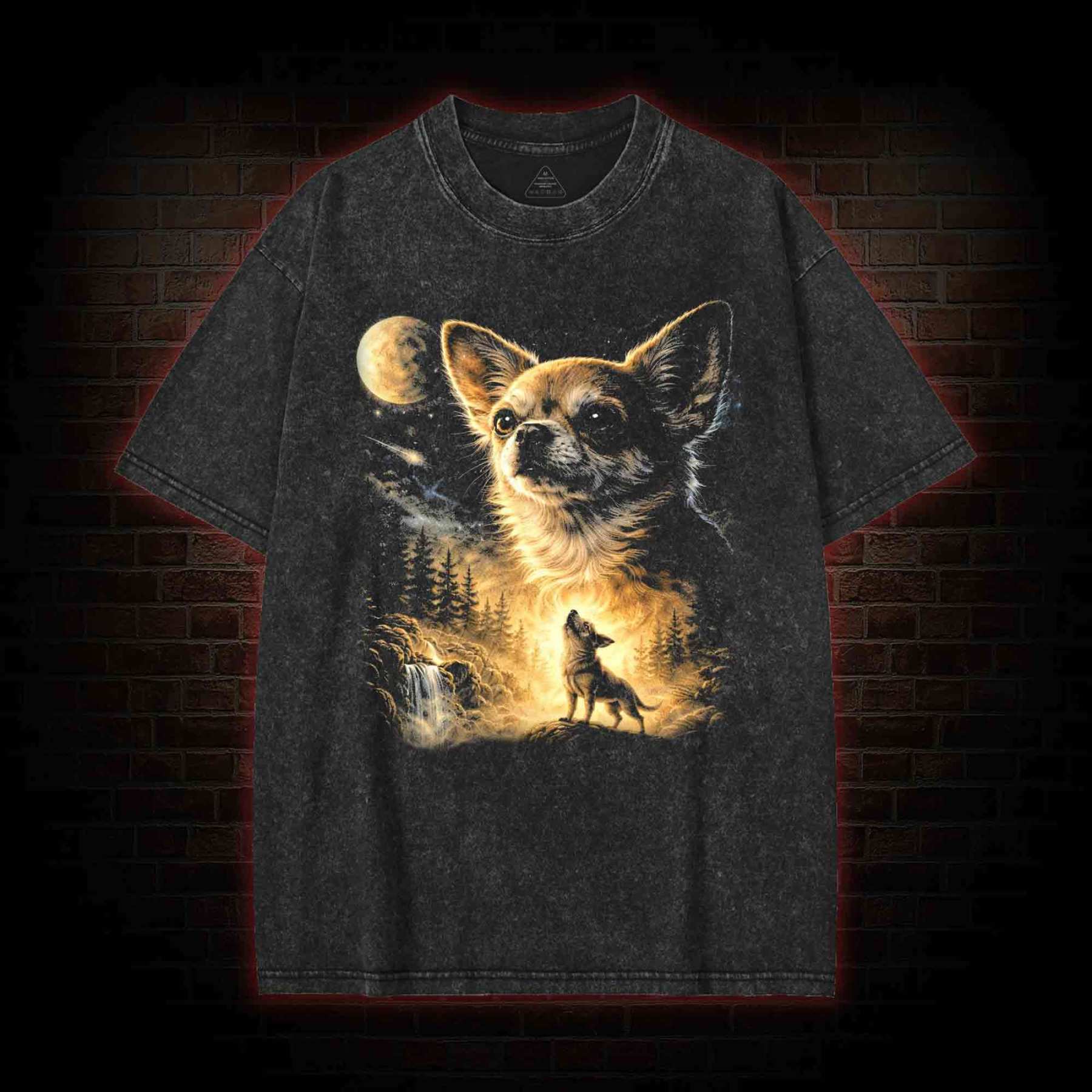 Chihuahua Howling to the Moon Washed T-shirt