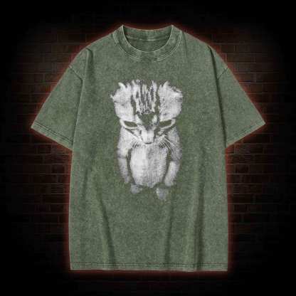 Sad Kitten Meme Standing Cat Washed T-shirt
