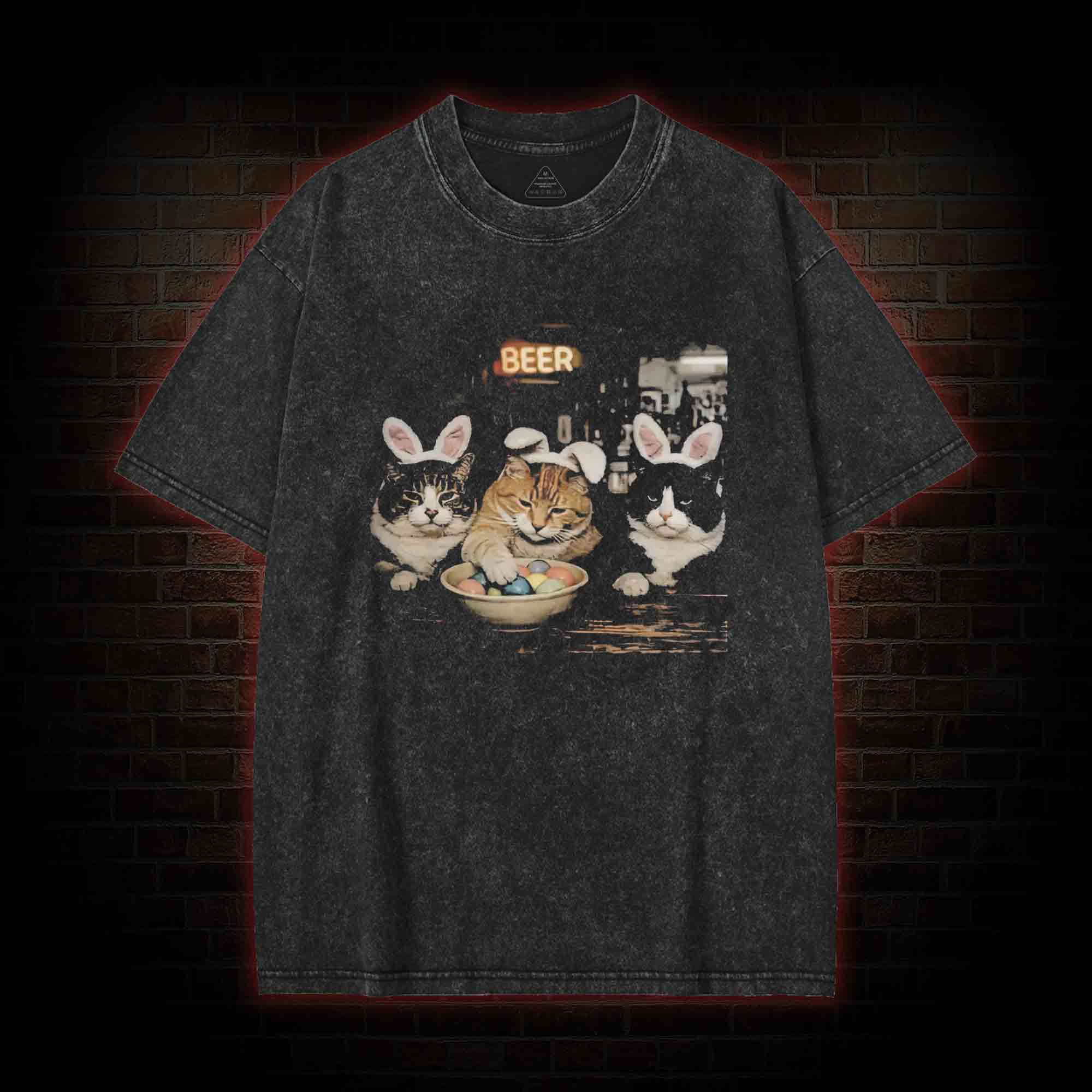 Easter Bunny Cats Bar Washed T-shirt