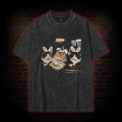 Easter Bunny Cats Bar Washed T-shirt