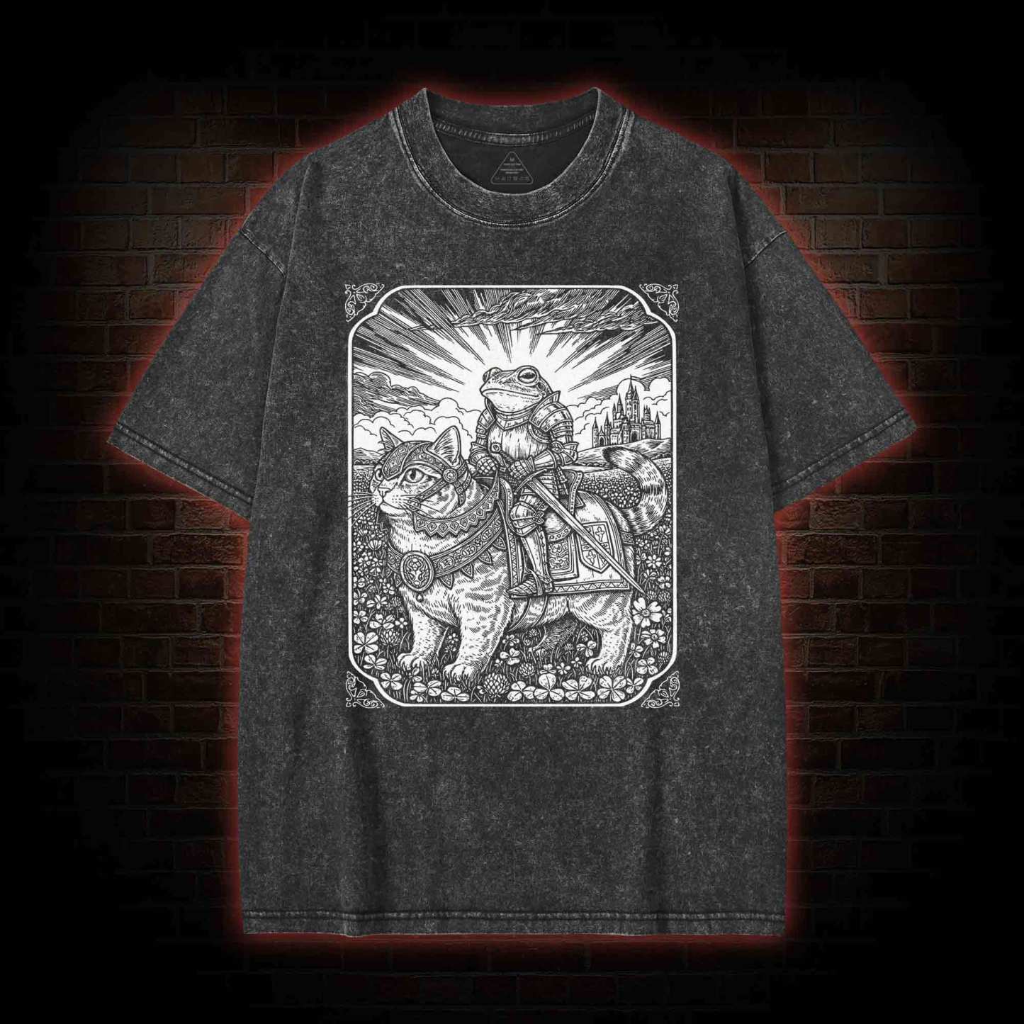 Funny Frog and Cat Washed T-shirt