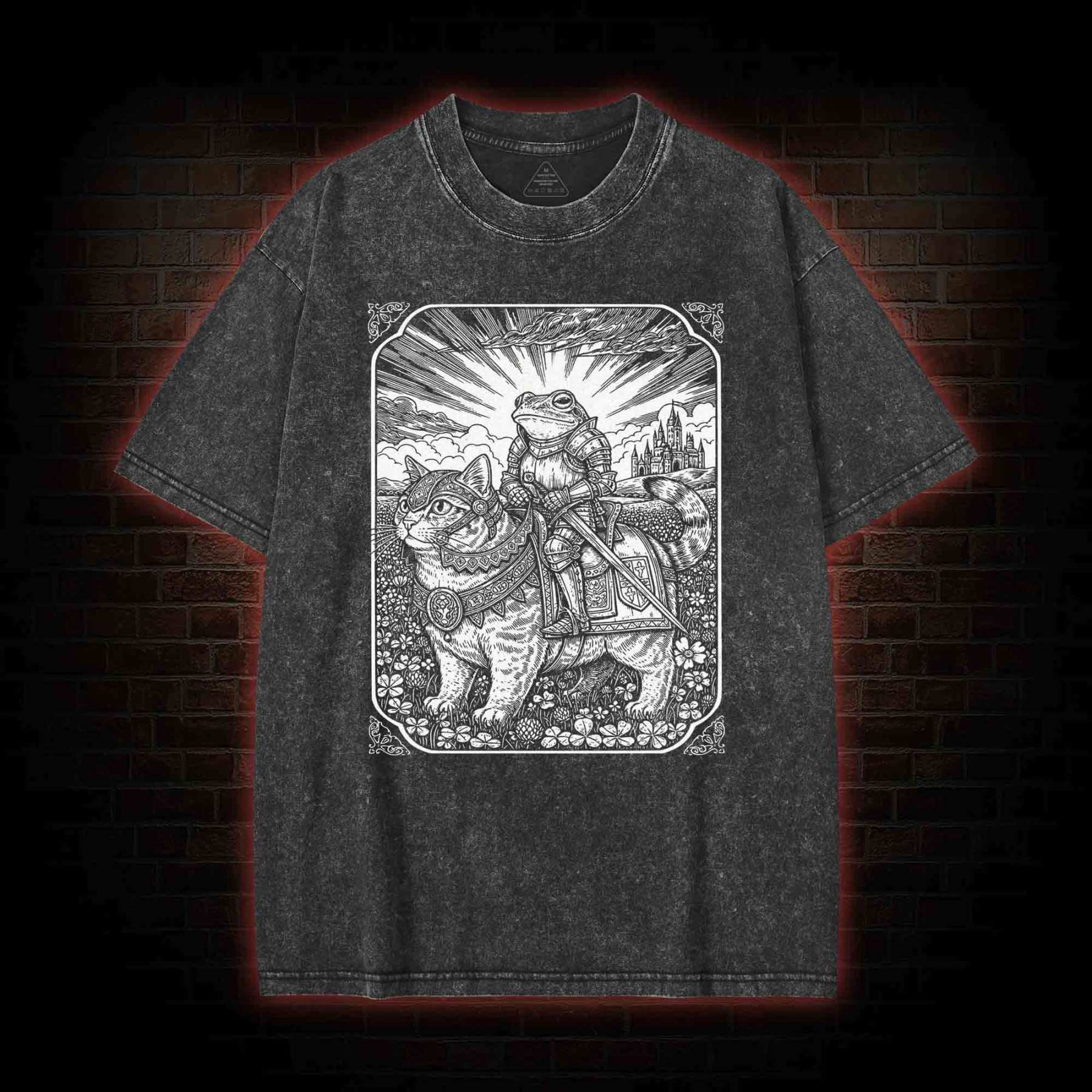 Funny Frog and Cat Washed T-shirt