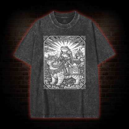 Funny Frog and Cat Washed T-shirt