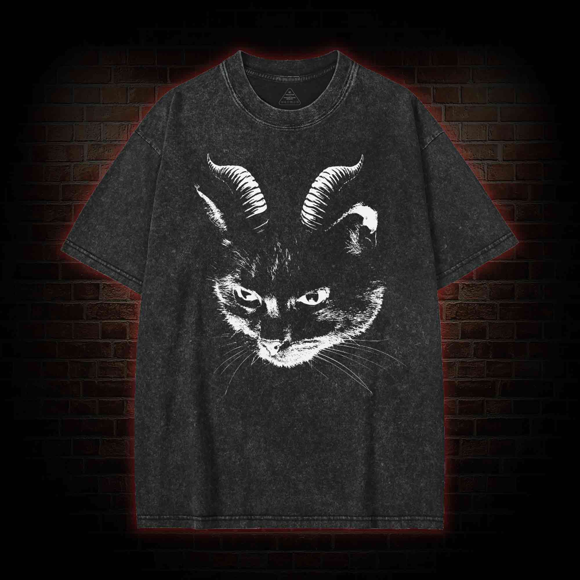 Dark Evil Black Cat Washed T-shirt