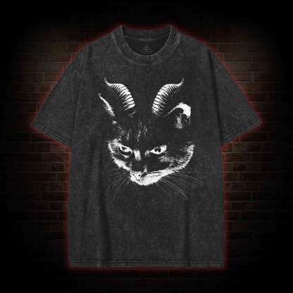 Dark Evil Black Cat Washed T-shirt