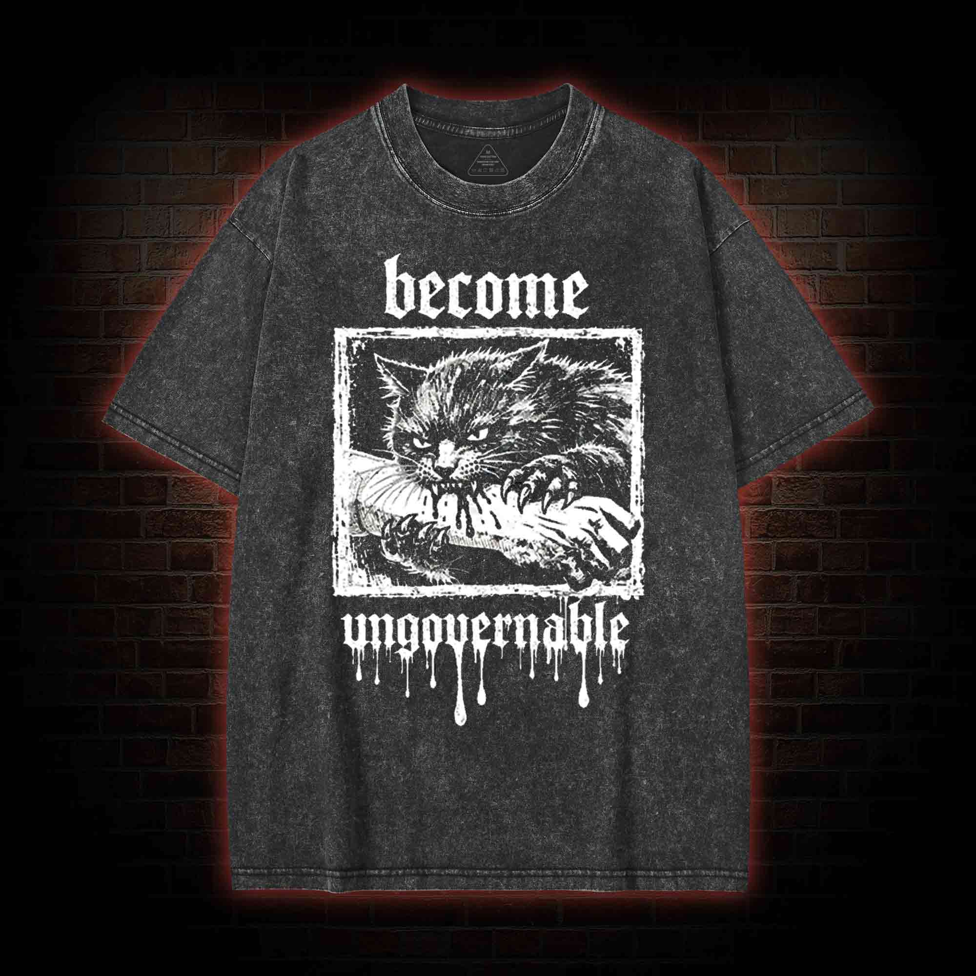 Funny Feral Cat Washed T-shirt