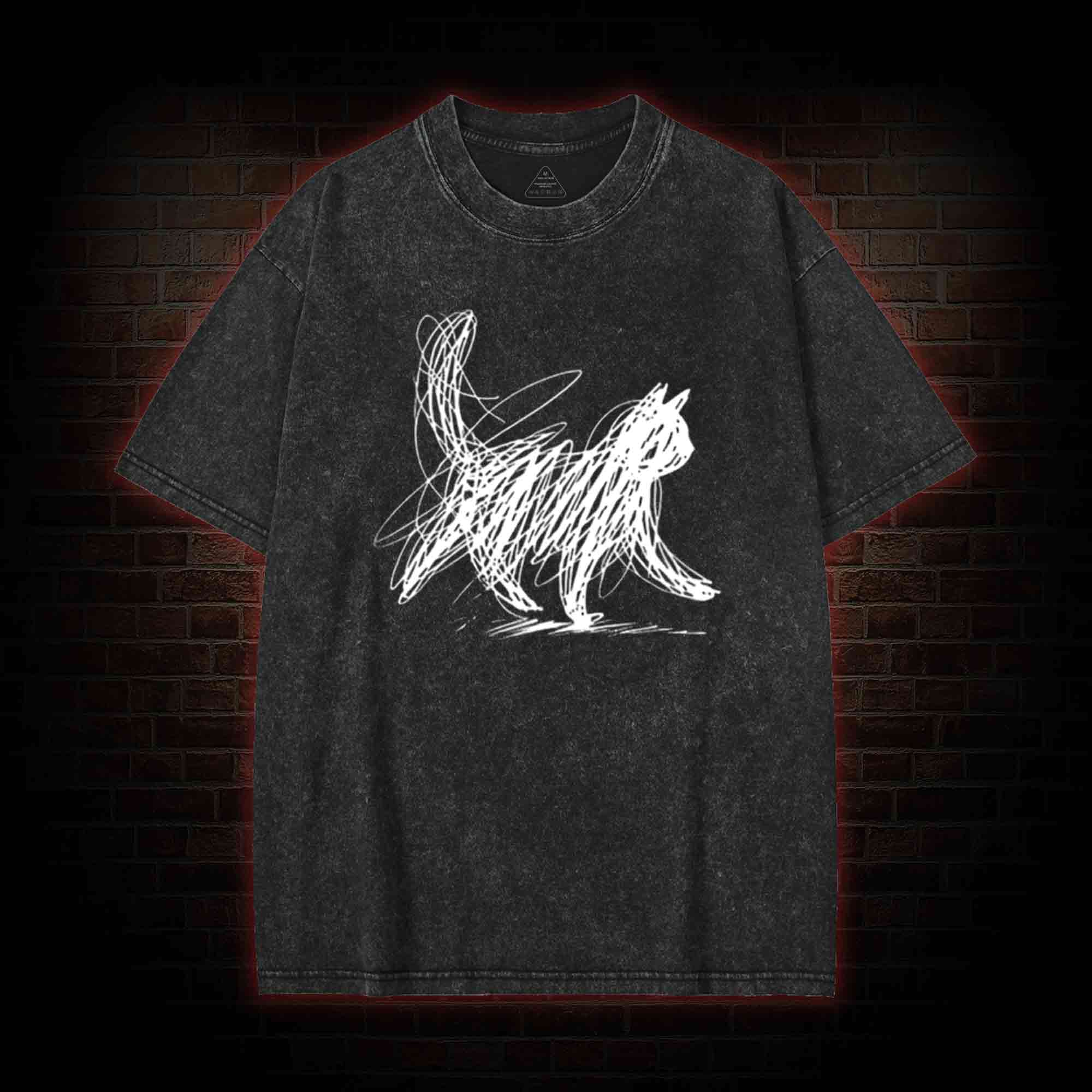 Cat Line Art Washed T-shirt