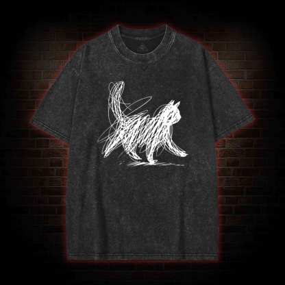 Cat Line Art Washed T-shirt