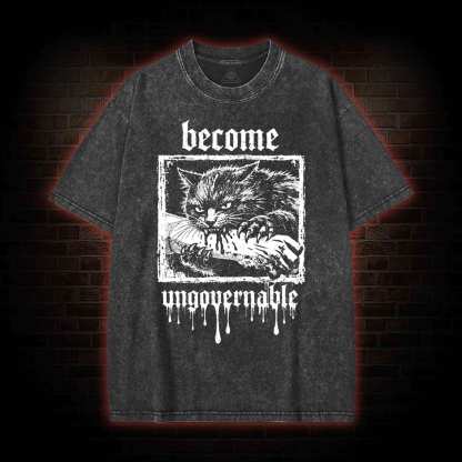 Funny Feral Cat Washed T-shirt