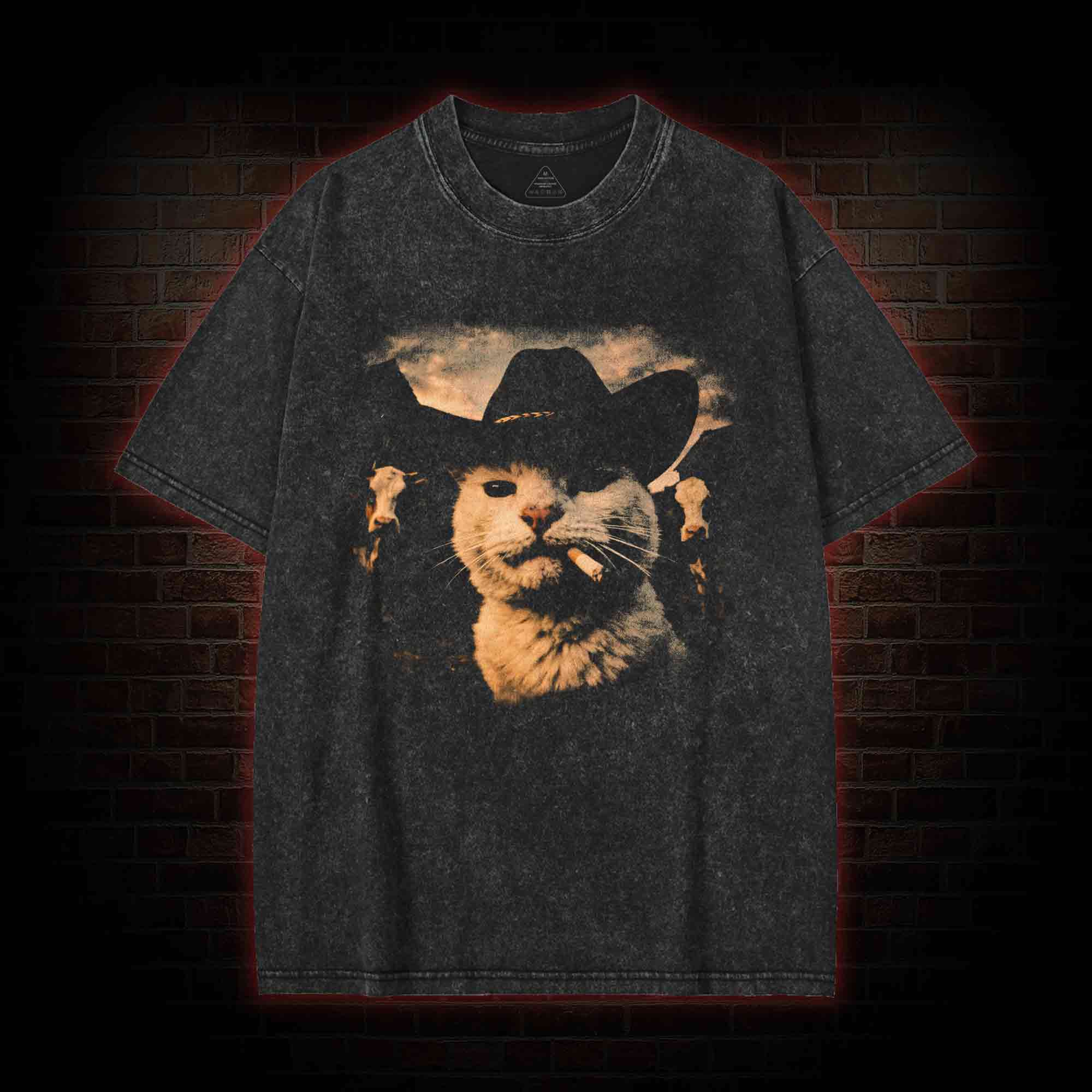 Funny Cowboy Cat Washed T-shirt