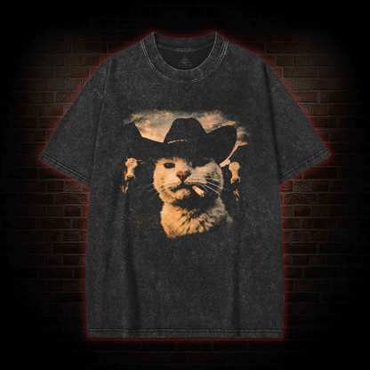Funny Cowboy Cat Washed T-shirt