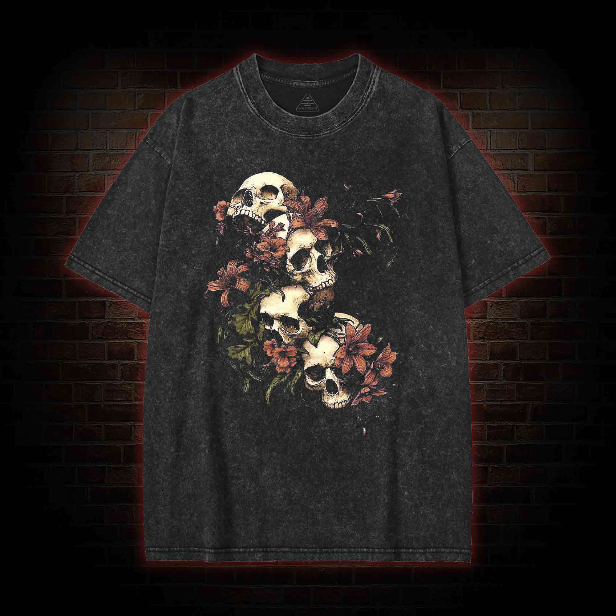 Gothic Botanical Skeleton Washed T-shirt